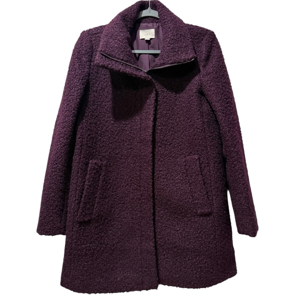 Ann Taylor‎ LOFT Purple Boucle Coat Zip Front Textured Warm Winter Jacket S NWT